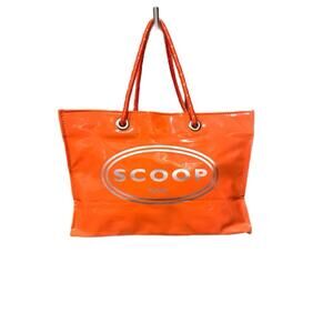 SCOOP NYC Glossy Vinyl Tote Bag-Orange/Silver PVC Logo Y2K
